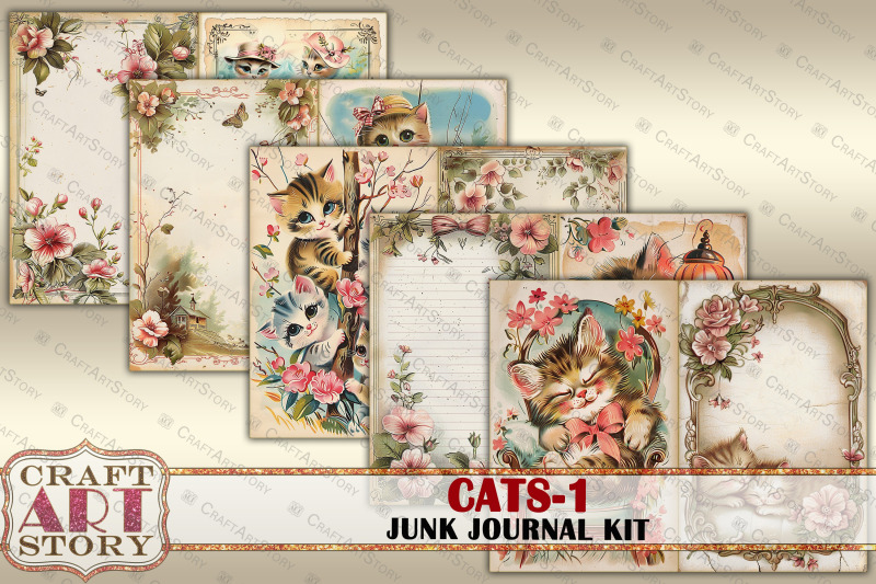 funny-cats-junk-journal-pages-1-fantasy-cartoons-50-039-s-style