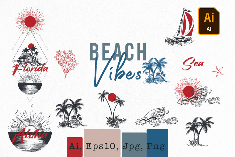 beach-ocean-vibes-vector-clip-art-set