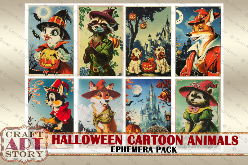 halloween-cartoon-animals-ephemera-pack-printable-1950-style