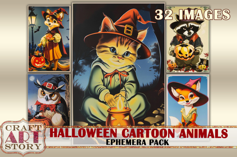 halloween-cartoon-animals-ephemera-pack-printable-1950-style