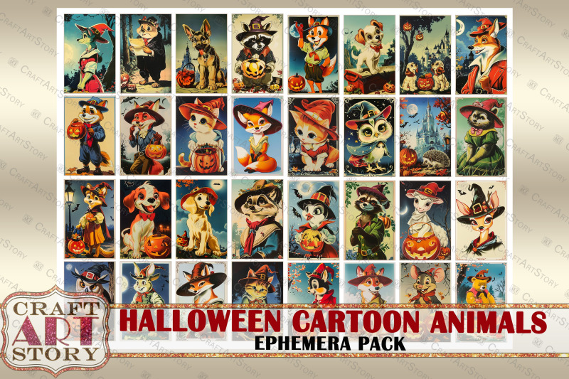 halloween-cartoon-animals-ephemera-pack-printable-1950-style