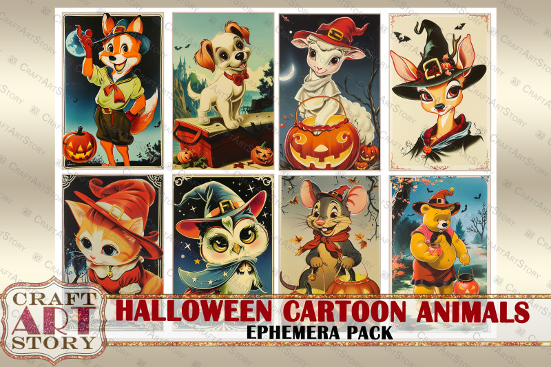 halloween-cartoon-animals-ephemera-pack-printable-1950-style