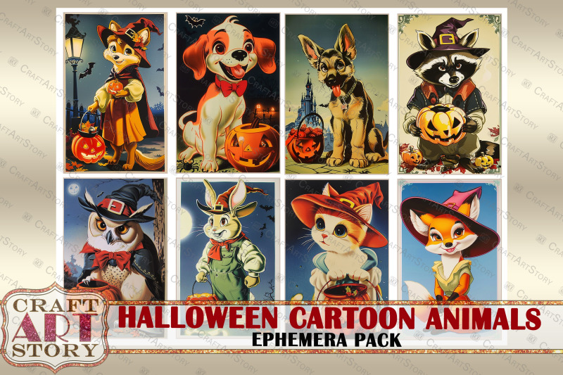 halloween-cartoon-animals-ephemera-pack-printable-1950-style