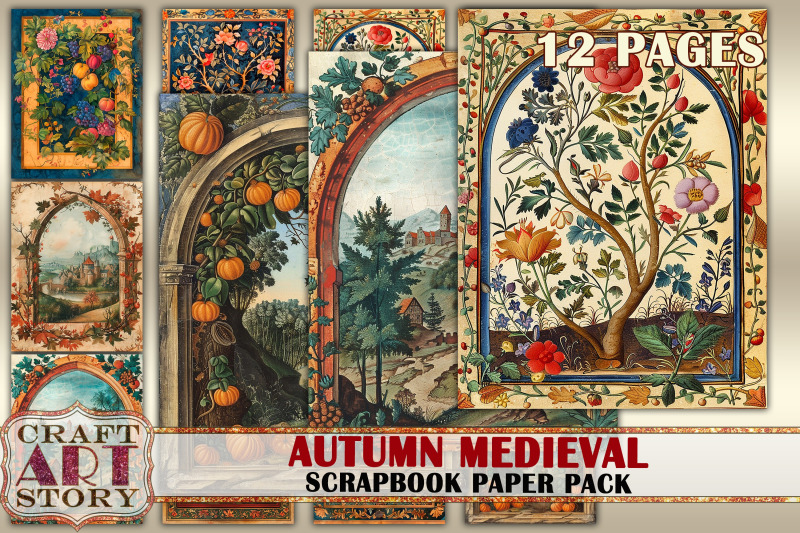 autumn-medieval-illuminated-journal-pages-border-scrapbook