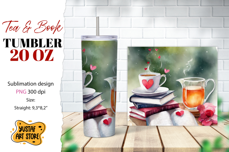 tea-tumbler-wrap-tea-and-book-sublimation-design