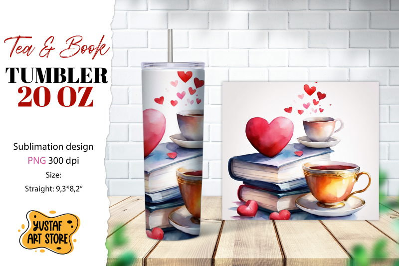 tea-tumbler-wrap-tea-and-book-sublimation-design