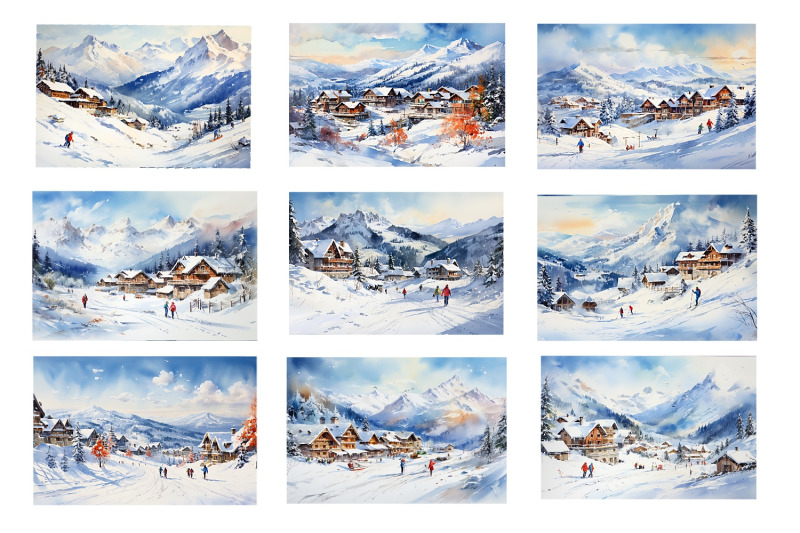 winter-ski-resort-watercolor-clipart