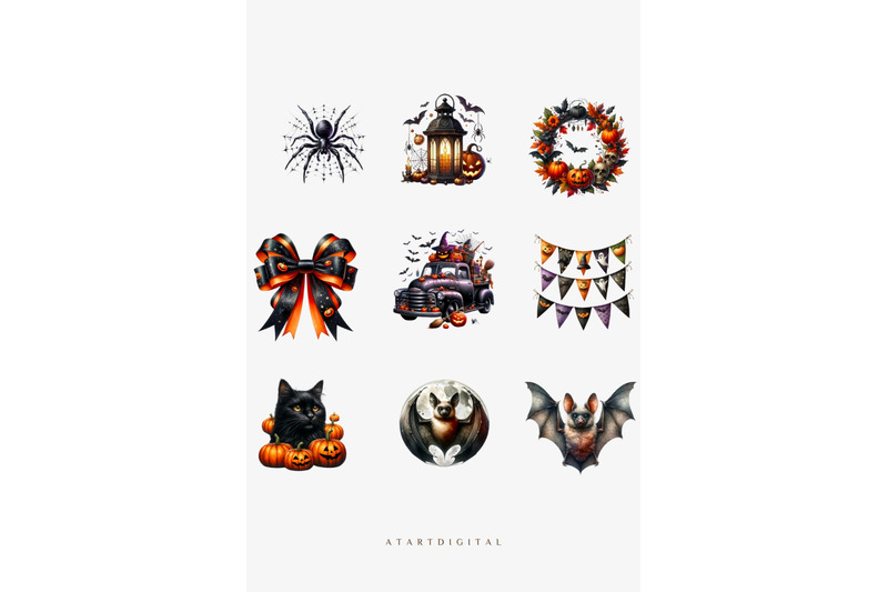 halloween-clipart-cat-truck-wreath-lantern-spider-bat