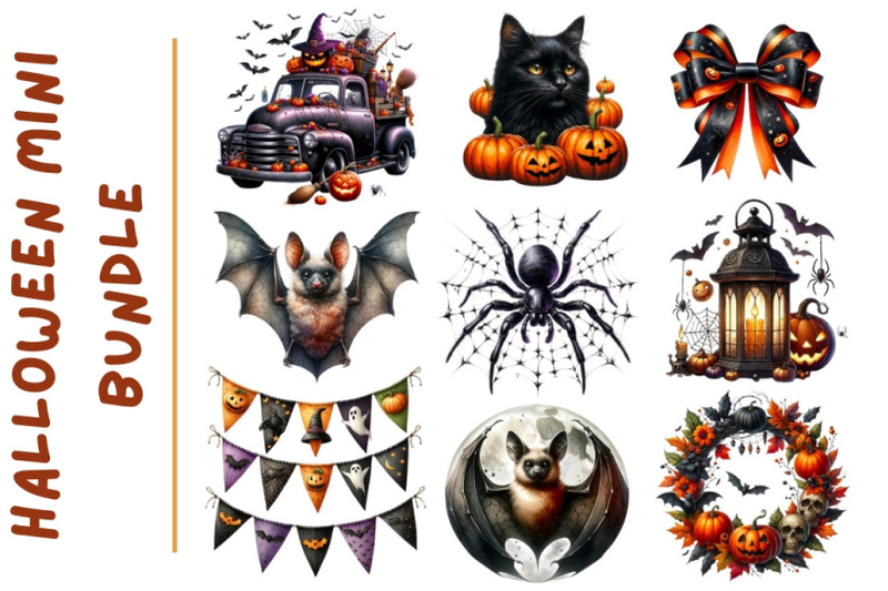 halloween-clipart-cat-truck-wreath-lantern-spider-bat