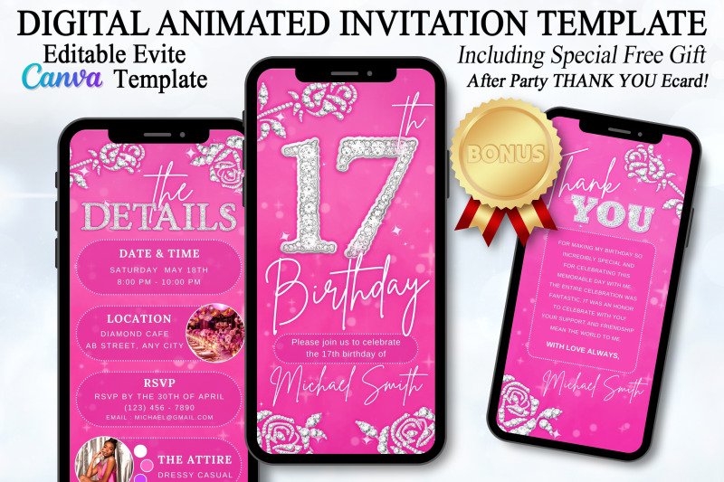 editable-pink-17th-bd-evite-template