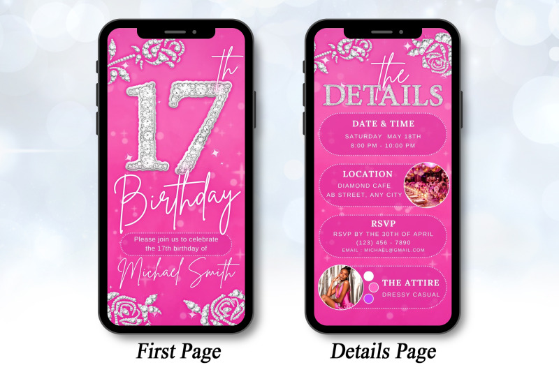 editable-pink-17th-bd-evite-template