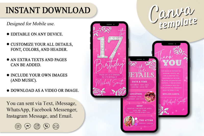 editable-pink-17th-bd-evite-template