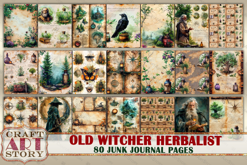 old-witcher-herbalist-junk-journal-pages-scrapbook-paper