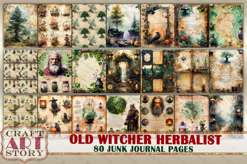 old-witcher-herbalist-junk-journal-pages-scrapbook-paper