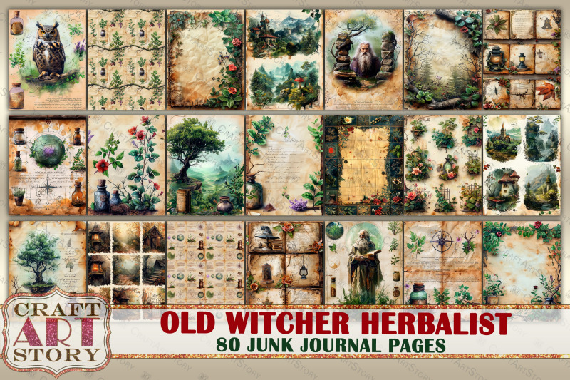 old-witcher-herbalist-junk-journal-pages-scrapbook-paper