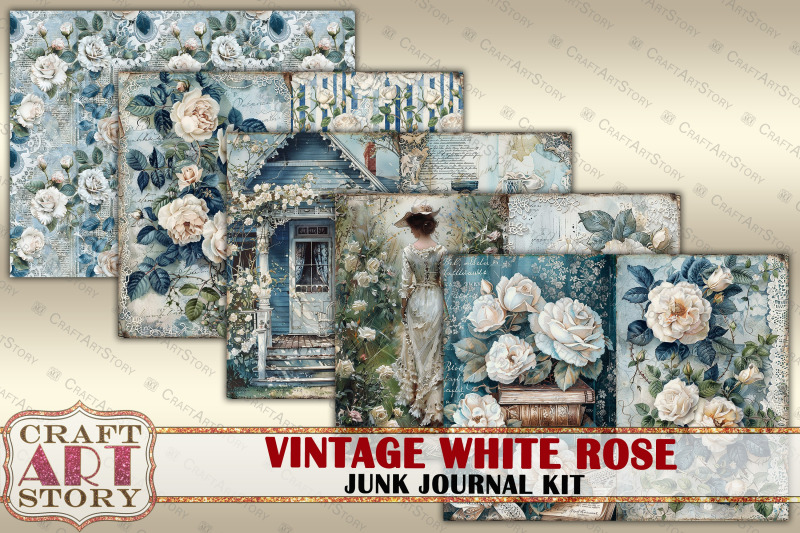 vintage-white-rose-junk-journal-kit-scrapbook-papers