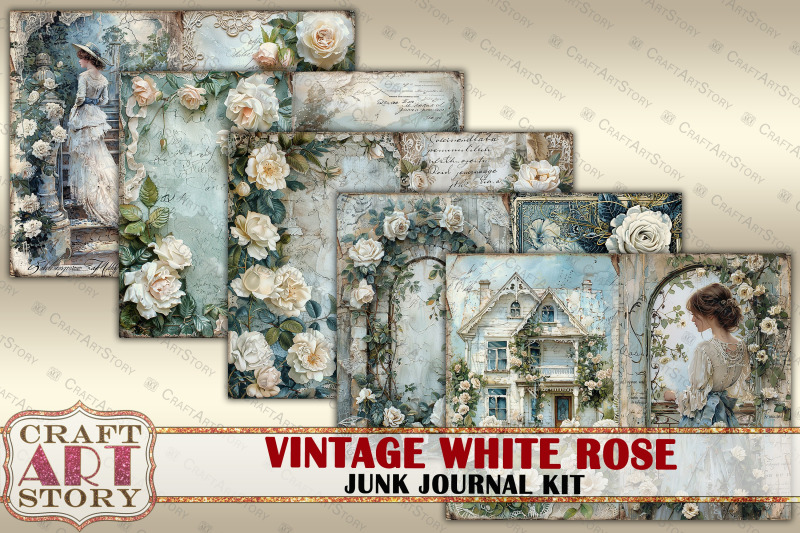 vintage-white-rose-junk-journal-kit-scrapbook-papers