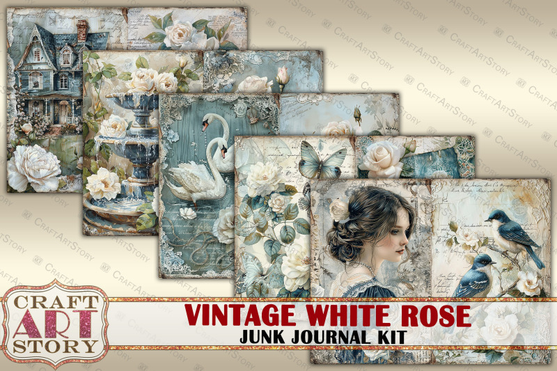 vintage-white-rose-junk-journal-kit-scrapbook-papers