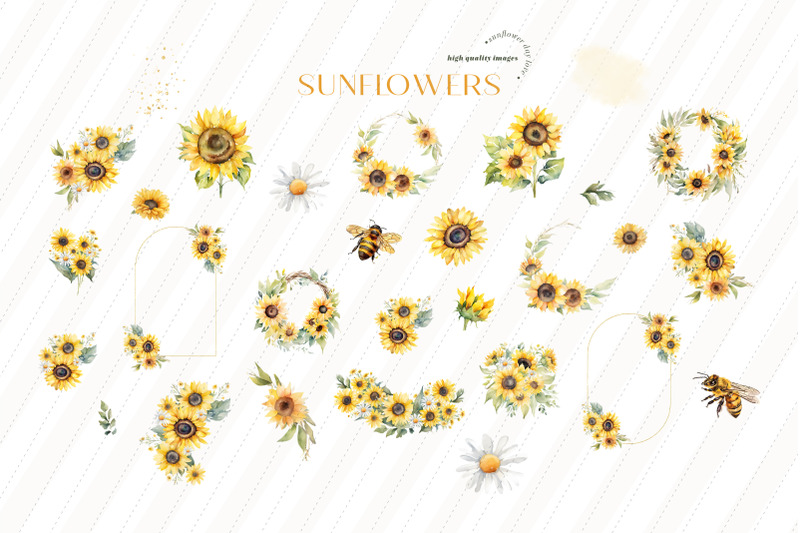 sunflowers-amp-bee-greenery-daisy-floral-clipart