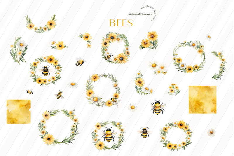 sunflowers-bee-amp-daisy-clipart-greenery-floral