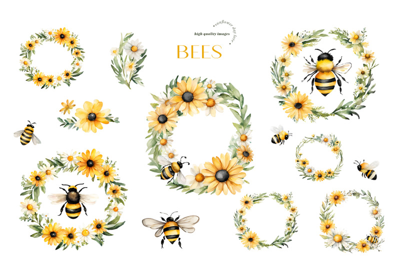 sunflowers-bee-amp-daisy-clipart-greenery-floral