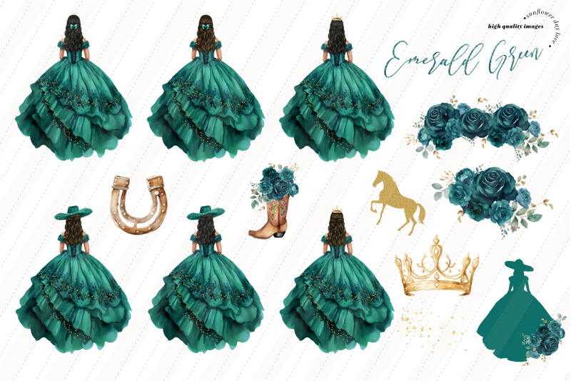 emerald-green-princess-dresses-clipart-hunter-green-flowers