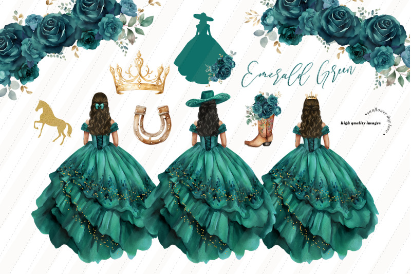 emerald-green-princess-dresses-clipart-hunter-green-flowers