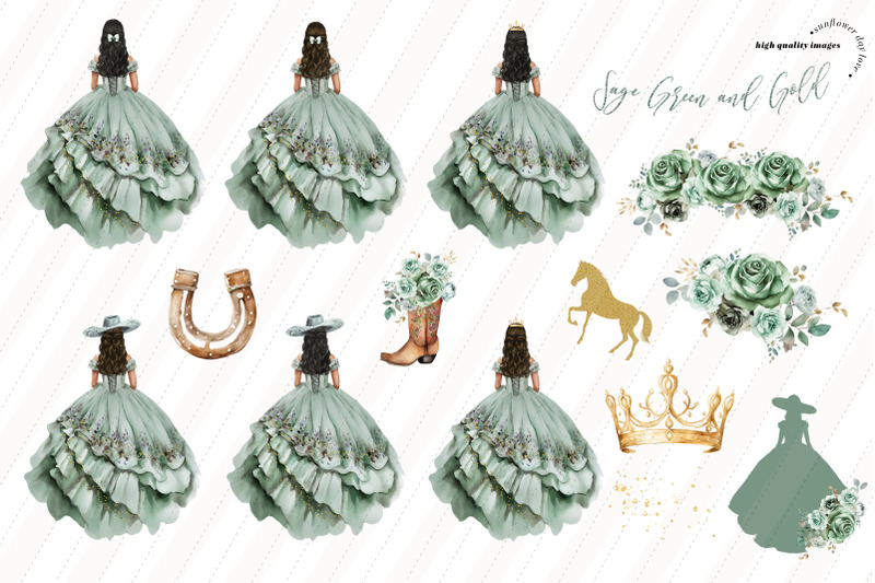 sage-green-charro-quinceanera-dresses-clipart-dusty-green-flowers