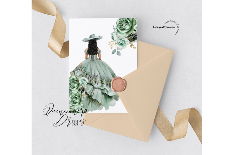 sage-green-charro-quinceanera-dresses-clipart-dusty-green-flowers