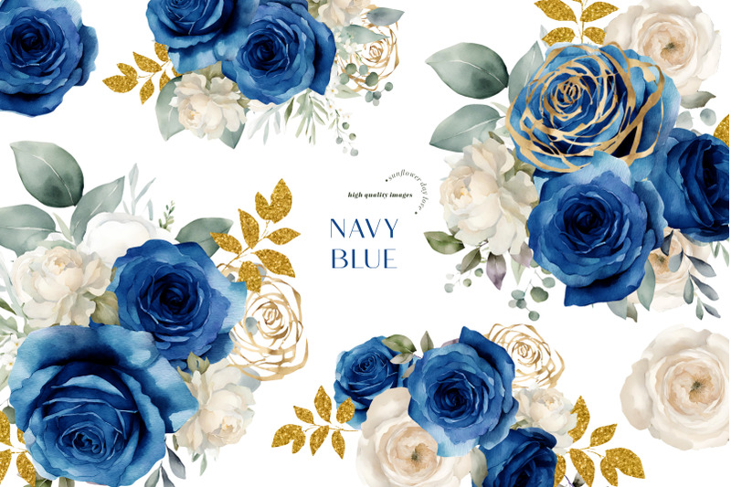 navy-blue-flowers-bouquets-clipart-gold-floral-wedding