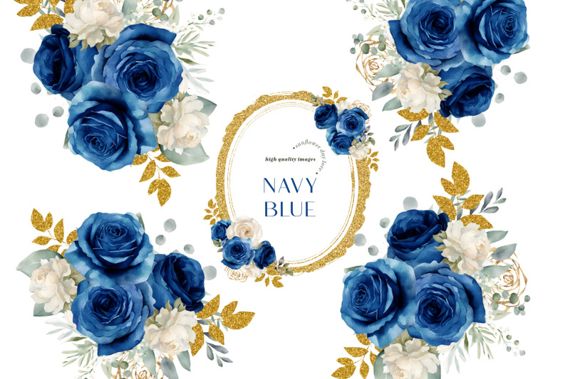 navy-blue-flowers-bouquets-clipart-gold-floral-wedding