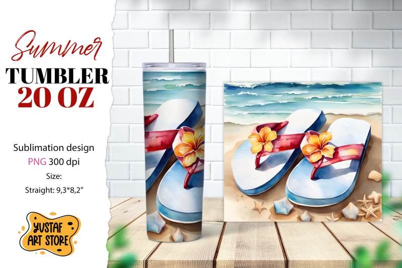 flip-flops-tumbler-wrap-summer-tumbler-sublimation-design