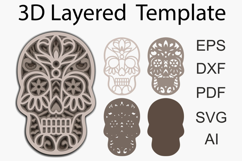 3d-layered-sugar-skull-svg-template