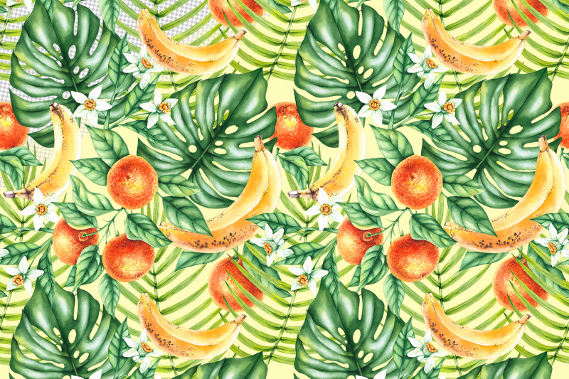 watercolor-tropical-banana-mandarin-pattern