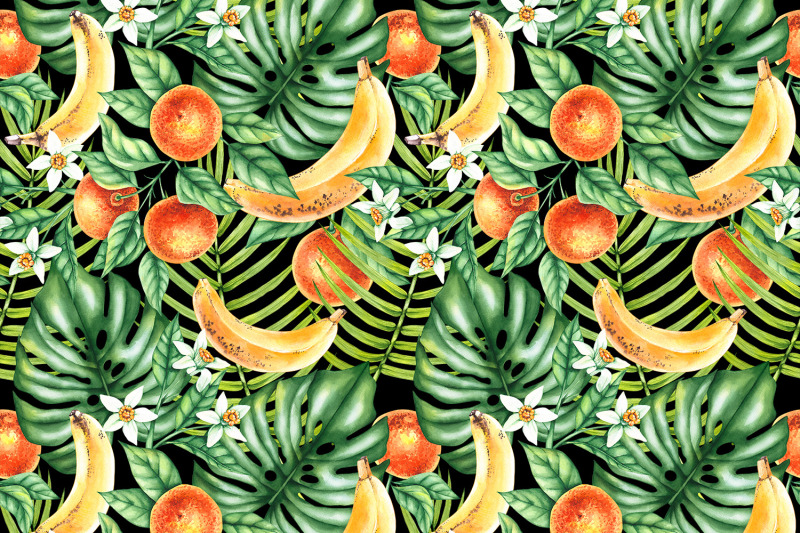 watercolor-tropical-banana-mandarin-pattern