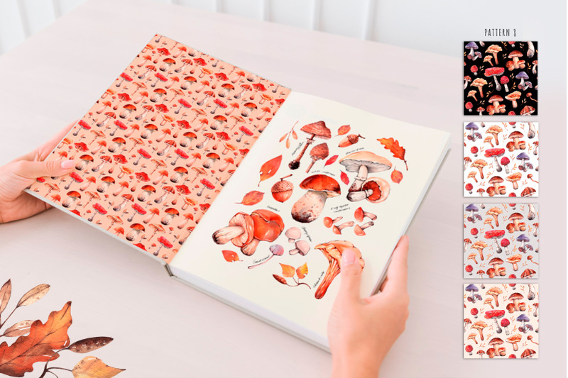 autumn-mushrooms-watercolor-seamless-patterns