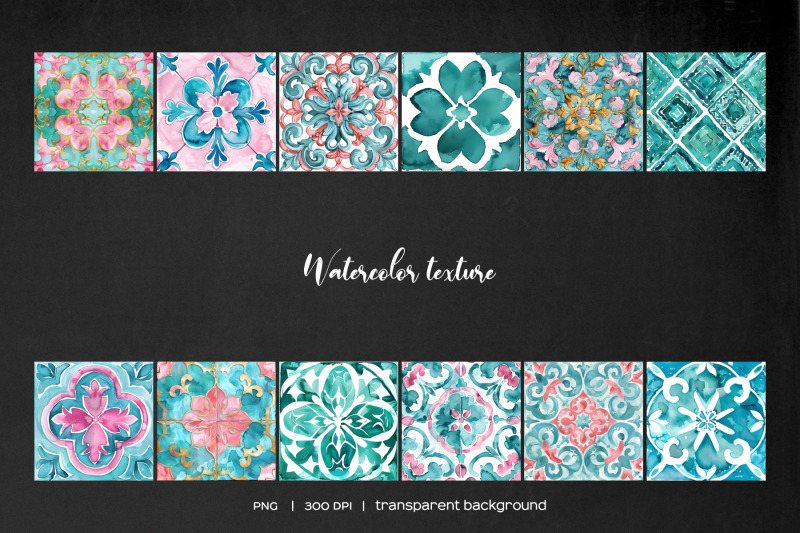 watercolor-turquoise-and-pink-tiles-clipart-pink-turquoise-and-gold