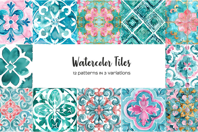 watercolor-turquoise-and-pink-tiles-clipart-pink-turquoise-and-gold