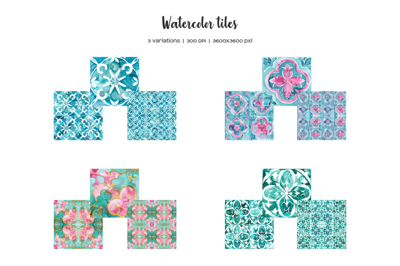 watercolor-turquoise-and-pink-tiles-clipart-pink-turquoise-and-gold