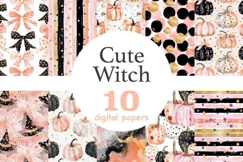 cute-witch-digital-papers-halloween-seamless-pattern