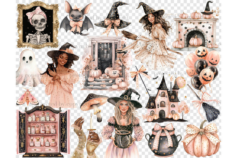 cute-witch-clipart-halloween-illustration-set