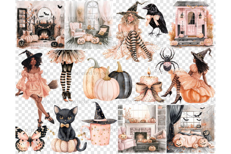 cute-witch-clipart-halloween-illustration-set