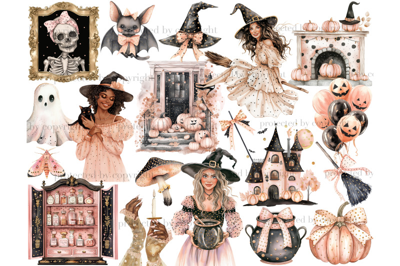 cute-witch-clipart-halloween-illustration-set