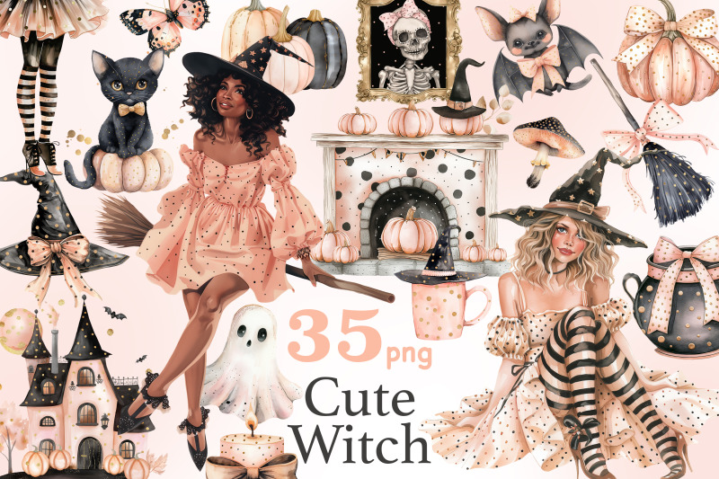 cute-witch-clipart-halloween-illustration-set