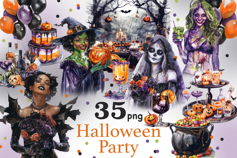 halloween-party-clipart-treat-or-treat-illustration-set