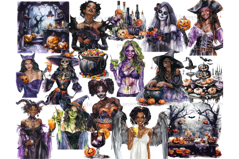 halloween-party-clipart-treat-or-treat-illustration-set