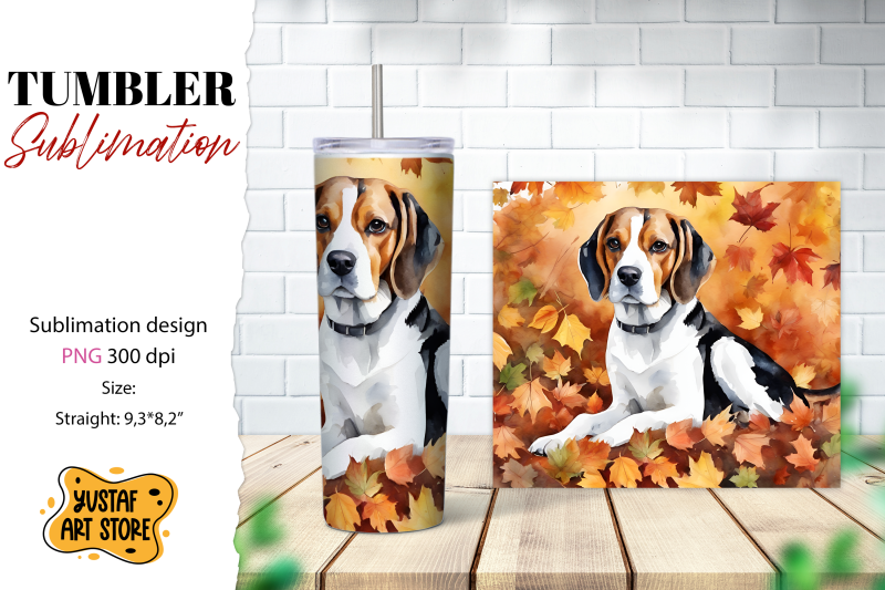 fall-tumbler-wrap-fall-dog-sublimation-design-beagle