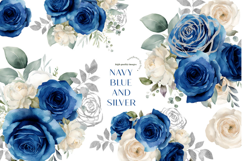 navy-blue-flowers-silver-bouquets-clipart-blue-white-floral