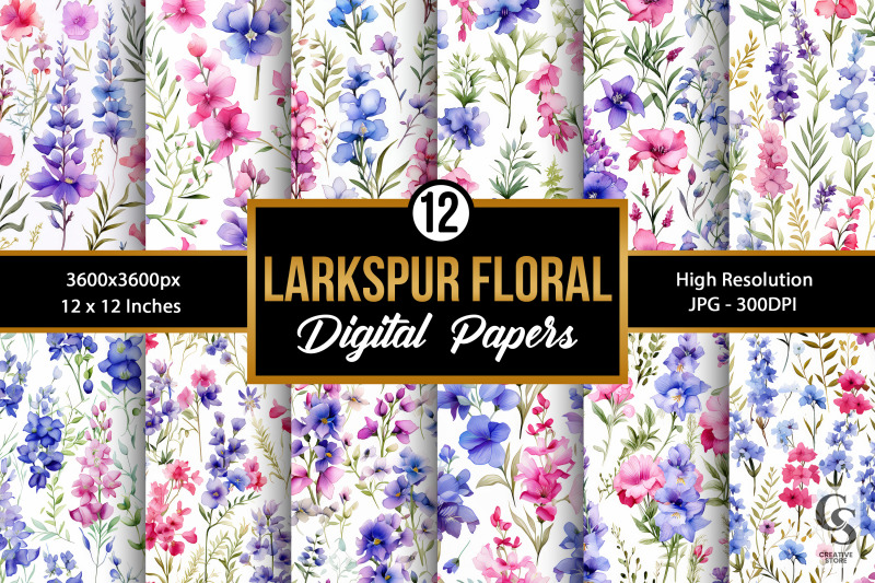 watercolor-larkspur-flowers-seamless-patterns