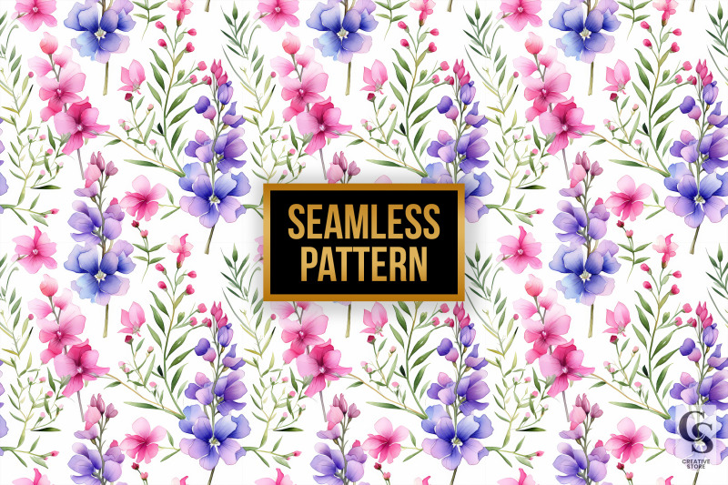 watercolor-larkspur-flowers-seamless-patterns